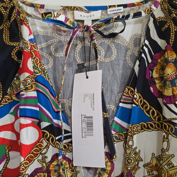 NWT Rhode Anya Smocked Mini Dress Nautical Chain Print Balloon Sleeves Large - Picture 8 of 11